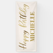 Modern Script Cream White Gold Happy Birthday Banner (Vertikal)