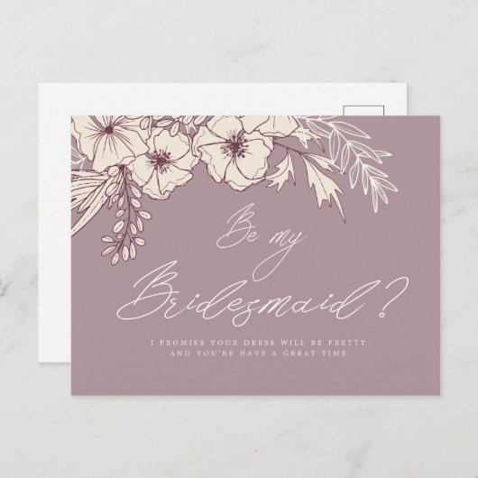 Modern Script Creme Floral Bridesmaid Postcard Postkarte (Vorne/Hinten)