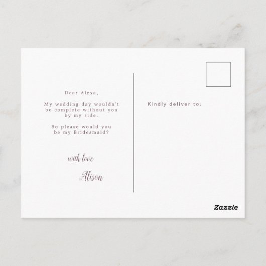 Modern Script Creme Floral Bridesmaid Postcard Postkarte (Rückseite)