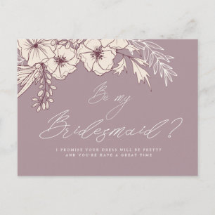 Modern Script Creme Floral Bridesmaid Postcard Postkarte