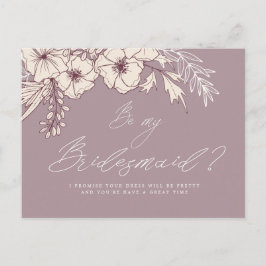 Modern Script Creme Floral Bridesmaid Postcard Postkarte