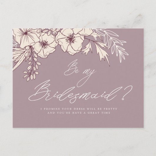Modern Script Creme Floral Bridesmaid Postcard Postkarte (Vorderseite)