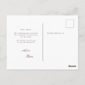 Modern Script Creme Floral Bridesmaid Postcard Postkarte (Rückseite)