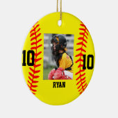 Modern Script Custom Baseball Foto Weihnachten Keramik Ornament (Rechts)