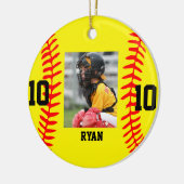 Modern Script Custom Baseball Foto Weihnachten Keramik Ornament (Links)