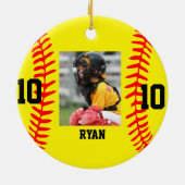 Modern Script Custom Baseball Foto Weihnachten Keramik Ornament (Hinten)