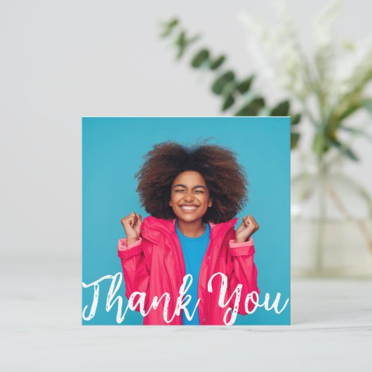 Modern Script Custom Foto Abschluss Vielen Dank Einladung (Stehend Vorderseite)