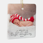 Modern Script Custom Foto Erste Weihnachtsfeier Keramikornament (Rechts)