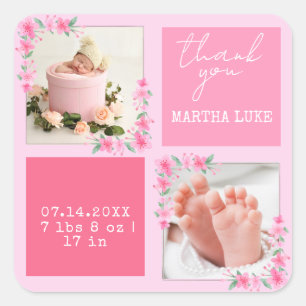 Modern Script Custom Newborn Baby Foto Vielen Dank Quadratischer Aufkleber