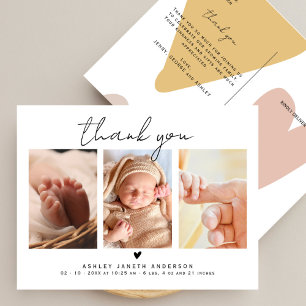 Modern Script Danke 3 Fotos Babydusche Postkarte