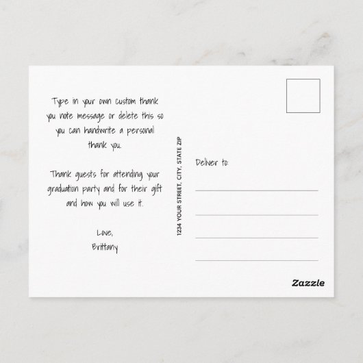 Modern Script Dankeschön Foto Abschluss Postkarte (Rückseite)