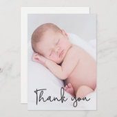 Modern Script Dankeschön Foto Geburt Ankündigung (Vorne/Hinten)