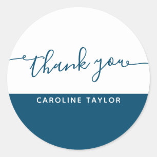 Modern Script Dark Blue White Vielen Dank Runder Aufkleber