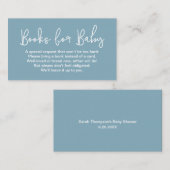 Modern Script dusty blue Baby shower Book Request Begleitkarte (Vorne/Hinten)
