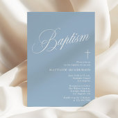 Modern Script Dusty Blue Boys Baptism Einladung