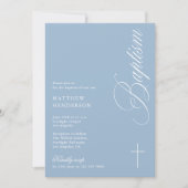 Modern Script Dusty Blue Boys Baptism Invi Einladung (Vorderseite)