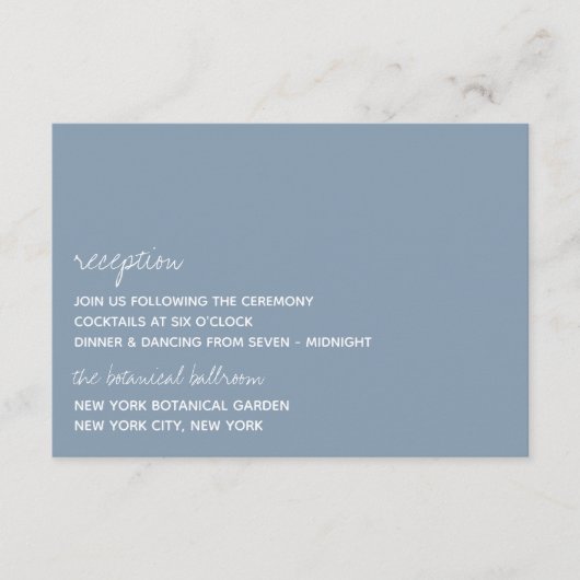Modern Script Dusty Blue Minimalistic Wedding Begleitkarte (Vorderseite)