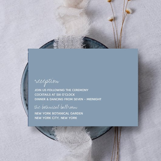 Modern Script Dusty Blue Minimalistic Wedding Begleitkarte