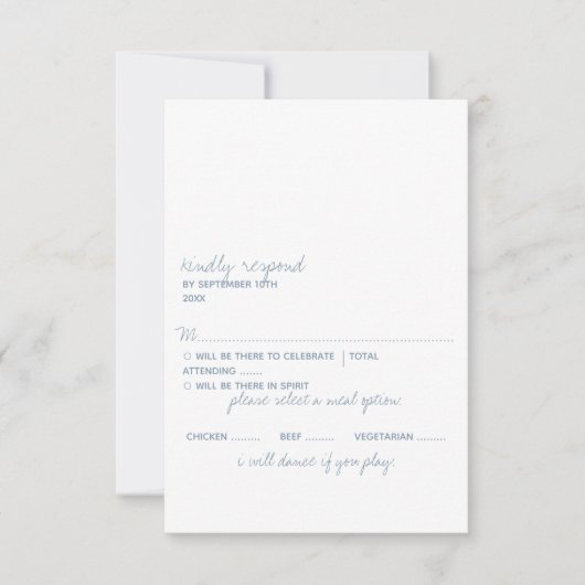 Modern Script Dusty Blue Minimalistic Wedding RSVP Karte (Vorderseite)