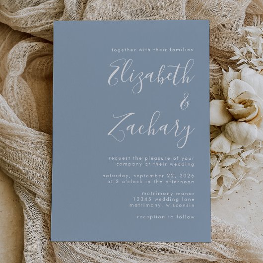 Modern Script Dusty Blue Wedding Einladung