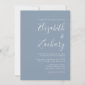 Modern Script Dusty Blue Wedding Einladung (Vorderseite)