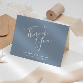 Modern Script Dusty Blue Wedding Vielen Dank Karte