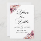 Modern Script Dusty Pink Boho Floral Save the Date (Vorderseite)