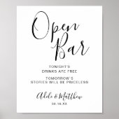 Modern Script Einfaches Open Bar Sign Poster (Vorne)