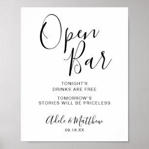 Modern Script Einfaches Open Bar Sign Poster