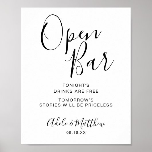 Modern Script Einfaches Open Bar Sign Poster (Vorne)