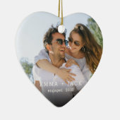 Modern Script Elegant Engagement Photo Keepsake Keramik Ornament (Rechts)