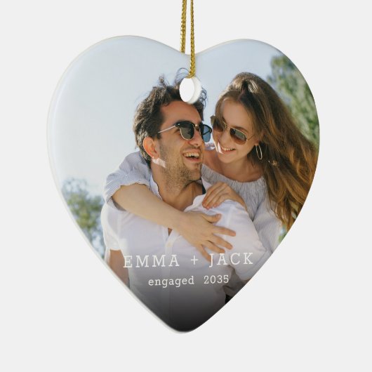 Modern Script Elegant Engagement Photo Keepsake Keramik Ornament (Rechts)