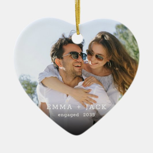 Modern Script Elegant Engagement Photo Keepsake Keramik Ornament (Vorne)