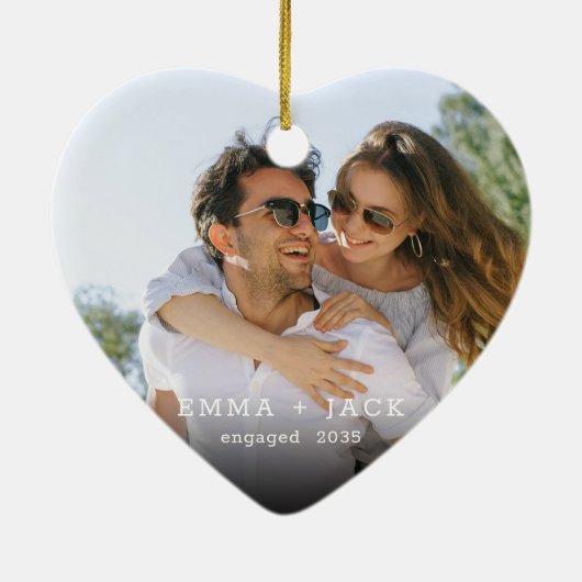 Modern Script Elegant Engagement Photo Keepsake Keramik Ornament (Hinten)