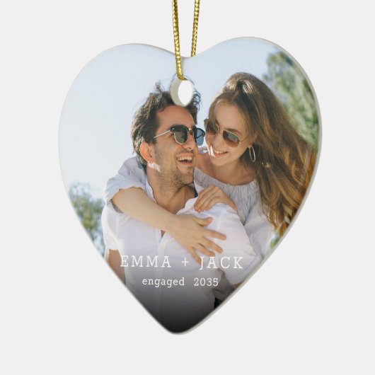 Modern Script Elegant Engagement Photo Keepsake Keramik Ornament (Links)