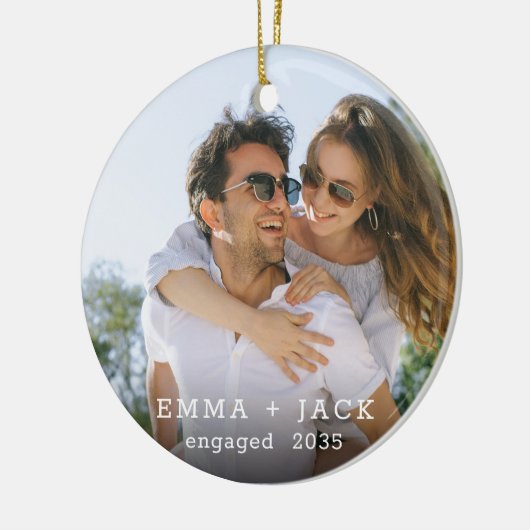 Modern Script Elegant Engagement Photo Keepsake Keramik Ornament (Links)