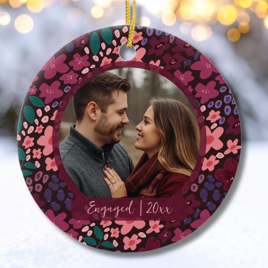 Modern Script Elegant Engagement Photo Keepsake Keramik Ornament