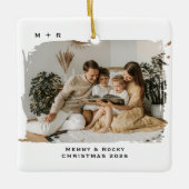 Modern Script Elegant Engagement Photo Keepsake Keramikornament (Vorderseite)