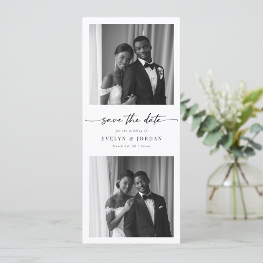 Modern Script Elegant Photo Booth Bookmark Wedding Save The Date (Stehend Vorderseite)