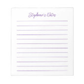 Modern Script Elegant Purple Lined Personalized Notizblock (Vorderseite)