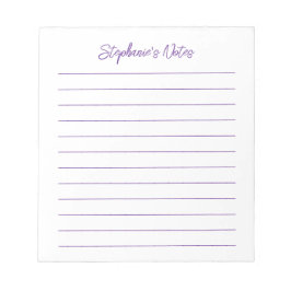 Modern Script Elegant Purple Lined Personalized Notizblock