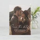 Modern Script Elegant Wedding Photo Save The Date (Stehend Vorderseite)