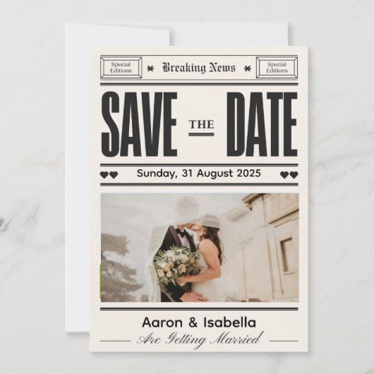 Modern Script Elegant Wedding Photo Save The Date Einladung (Vorderseite)