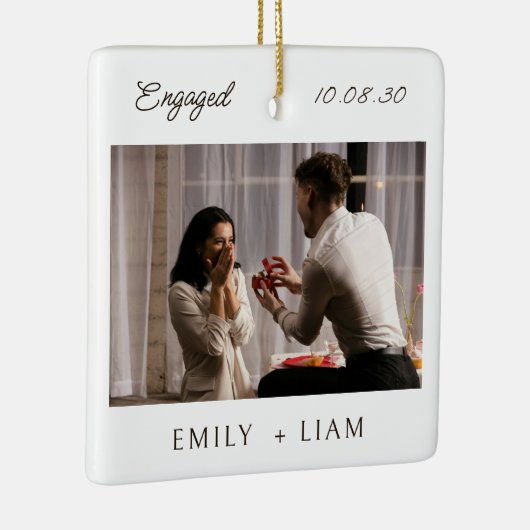 Modern Script Engagement Photo Keepsake  Keramikornament (Rechts)