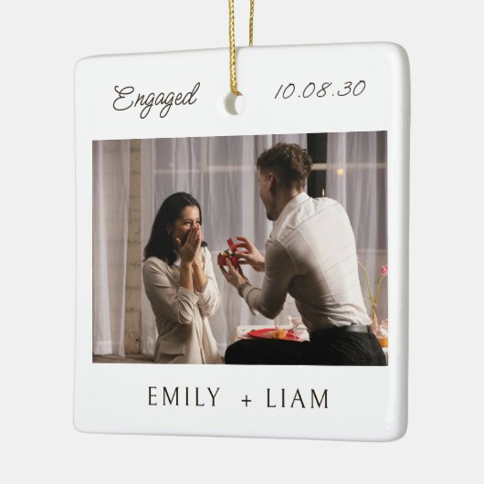 Modern Script Engagement Photo Keepsake  Keramikornament (Links)