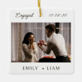 Modern Script Engagement Photo Keepsake  Keramikornament (Vorderseite)
