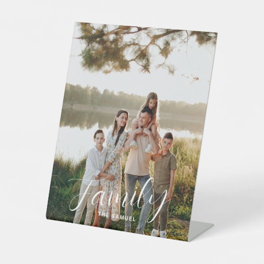 Modern Script Family Photo & Name Custom Sockelschild (Vorderseite)