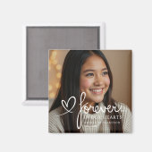 Modern Script Forever In Our Hearts Photo Memorial Magnet (Vorderseite/Rückseite)