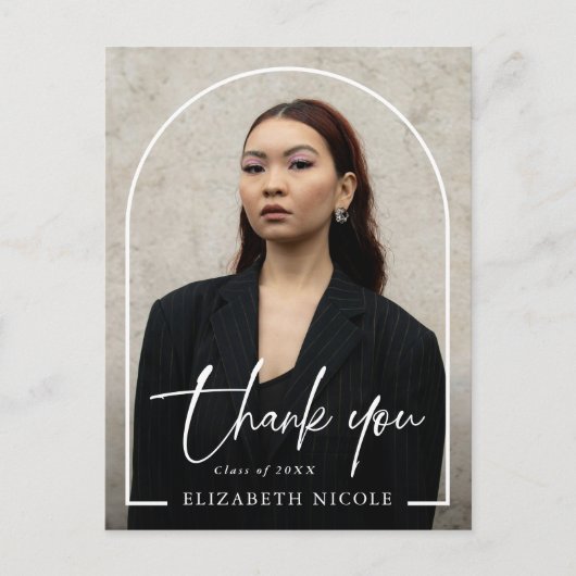 Modern Script Foto Arch Abschluss Vielen Dank Postkarte (Vorderseite)