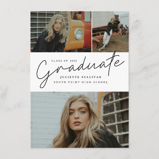 Modern Script Foto Collage Abschluss Einladung (Vorderseite)